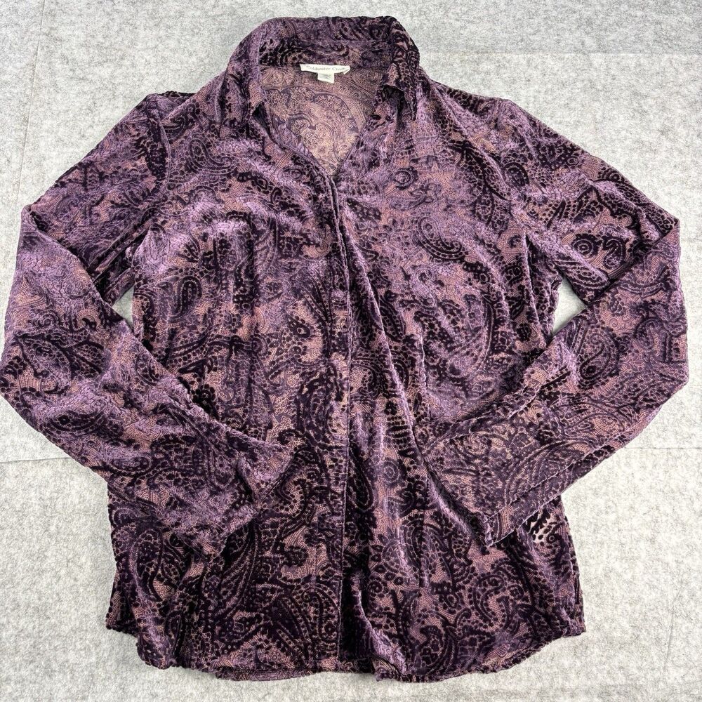 Vintage Coldwater Creek Womens S Purple Burnout Velvet Paisley Blouse Whimsigoth